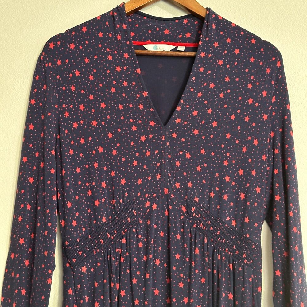 Boden Betty Jersey Star Print Tunic Dress Long Sleeve‎ Stretch Soft Blue US 10